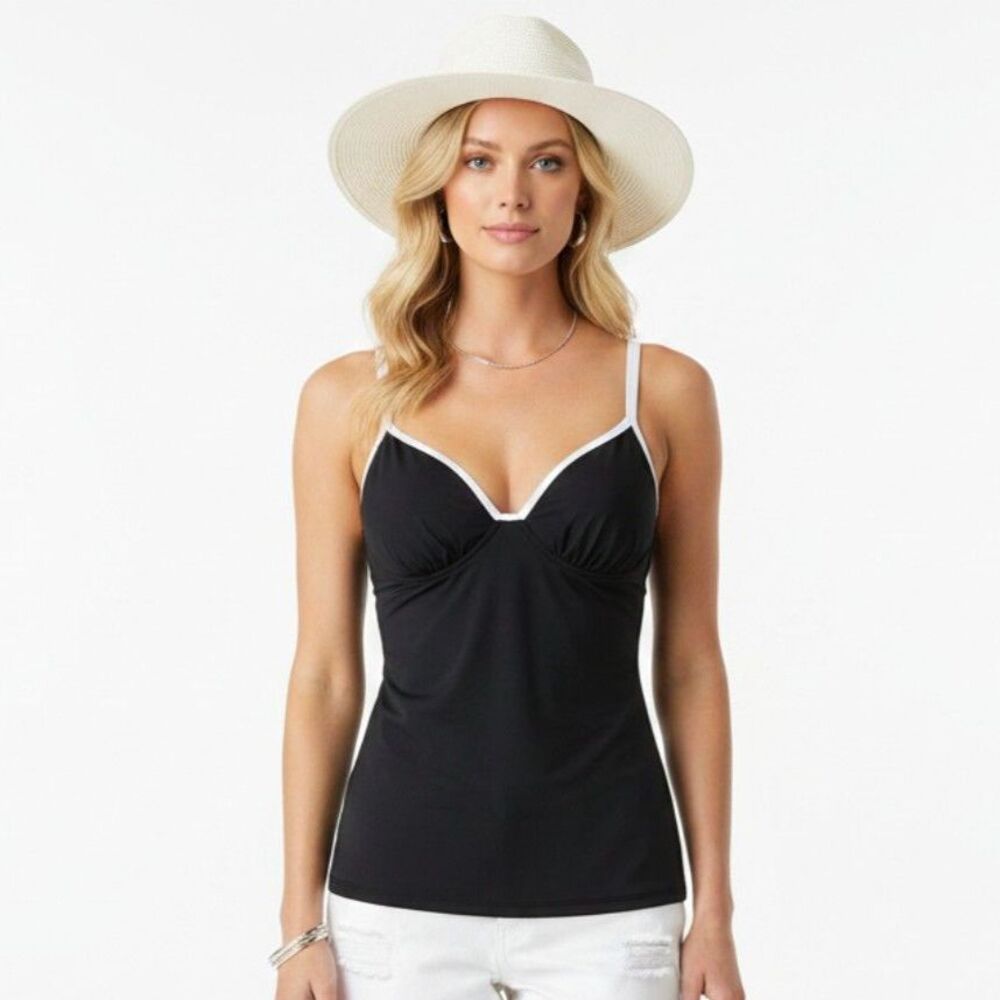 Freya Black & White Contour Tankini Swim Bathing Suit Top NEW 30DDD 30F